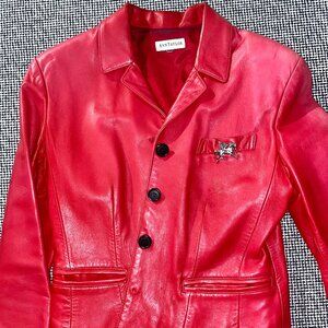 Classic Ann Taylor 1990's Vintage 3-Button Red Leather Blazer Size Small